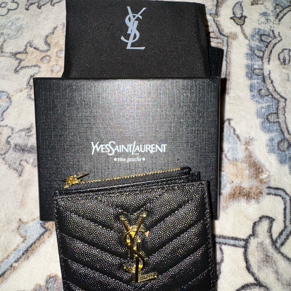 Yves Saint Laurent Quilted Black Pouch with Gold Accents - Picture 3 of 4